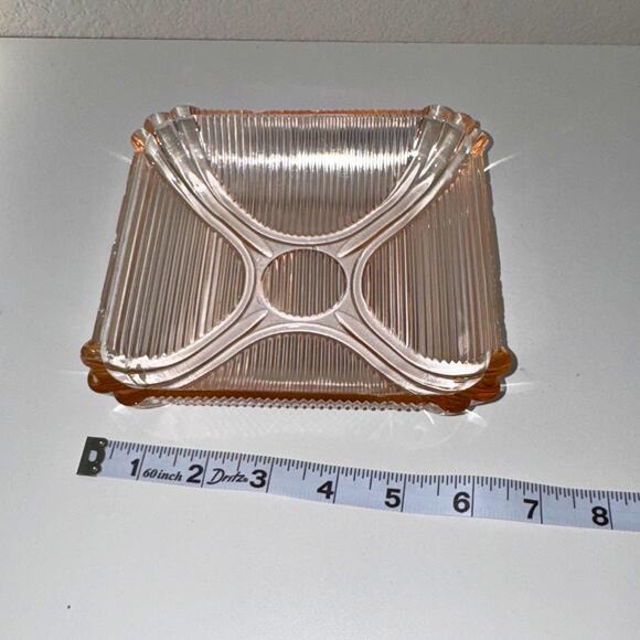 Vintage Pink Depression Glass Ribbed Square Tray – Scalloped Corners (7.5”) - Picture 8 of 8